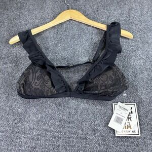 California Sunshine Bikini Top Women L Black Lace Ruffle Fixed Triangle NWT Swim